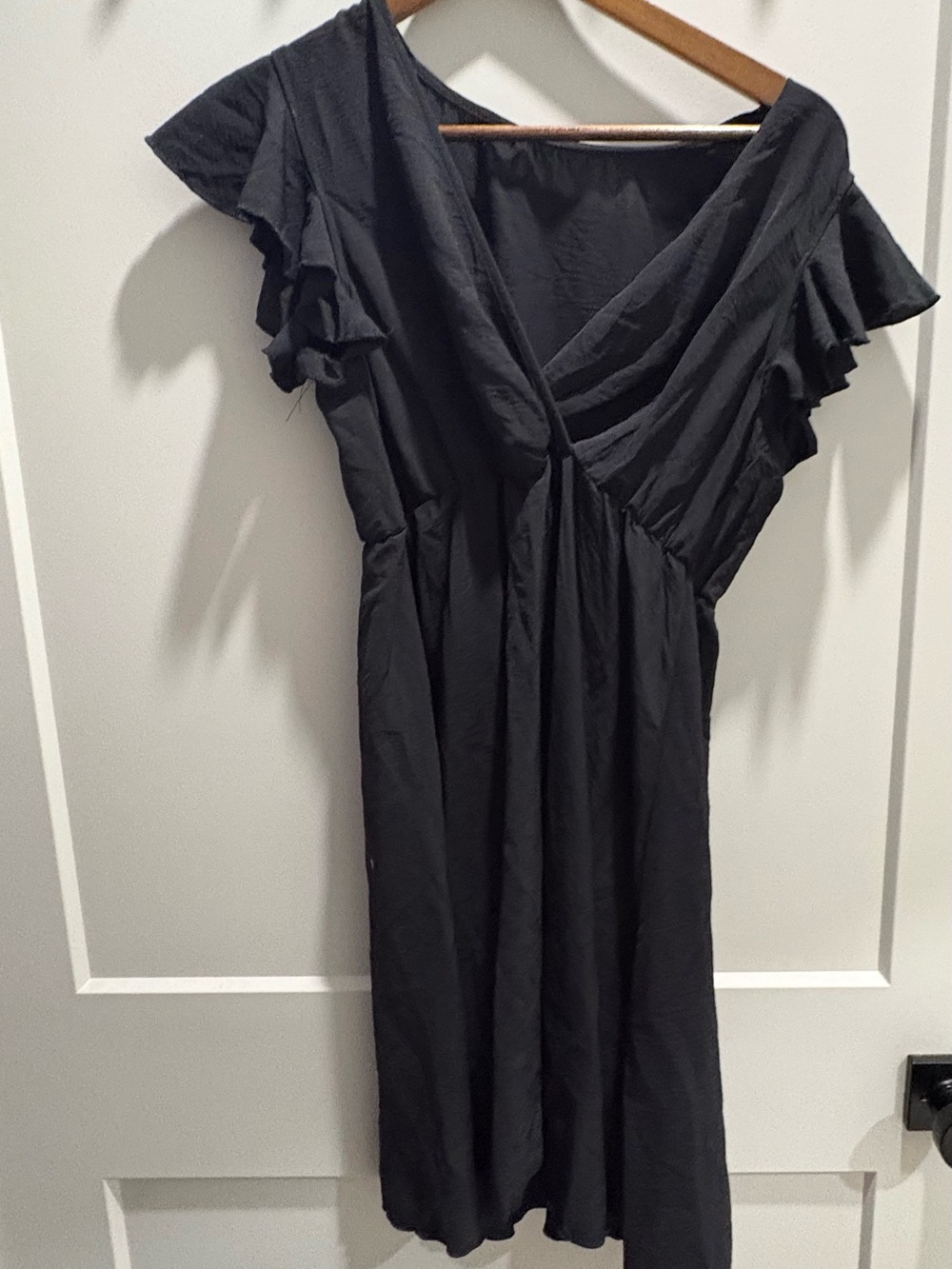 Women's Black Midi Dress with Flutter Sleeves